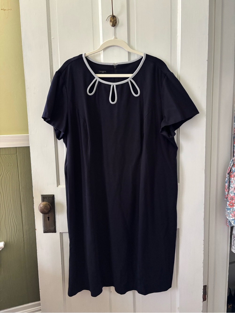 Talbots Navy Midi Dress with Light Blue Trim